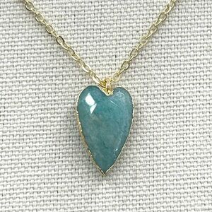 Hand Crafted Amazonite Heart Pendant Necklace with 14k Gold Chain